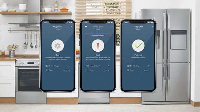 3 muestras de pantallas My Leviton relacionadas con ICFT inteligentes