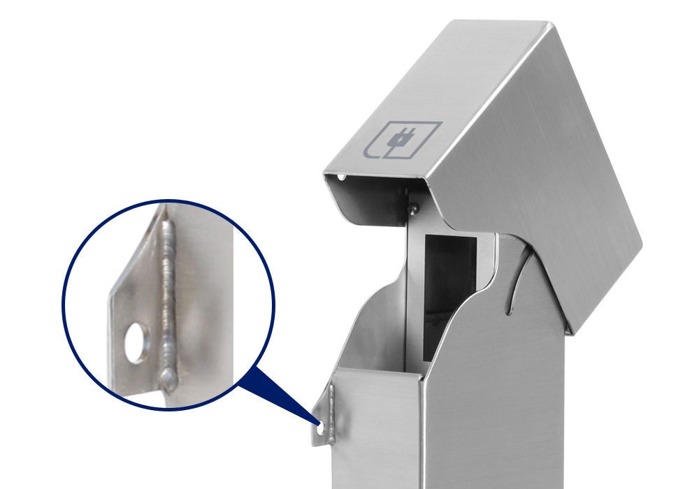 Pedestal de alimentación con cubierta abierta